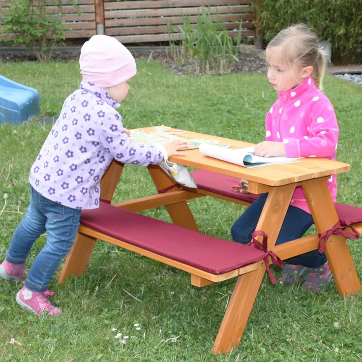 HABAU Kinderpicknickbank aus Holz mit Polster, Braun, 89 x 79 x 50 cm – Bild 4