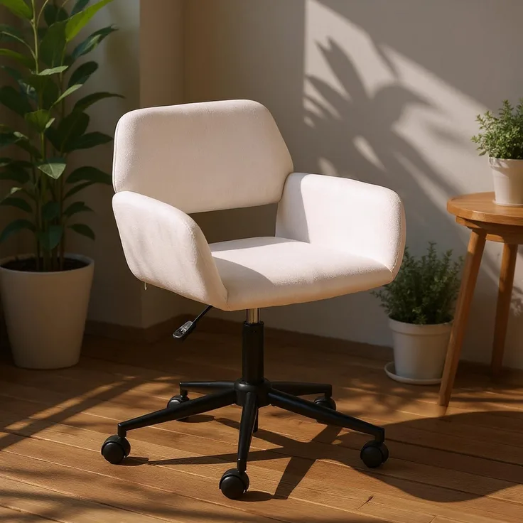 FurnitureR Beige Lounge-Stuhl mit Chenille-Polsterung, Moderne Design, Höhenverstellbarer Sitz, Stabiler Metallrahmen, Ideal für Zuhause und Büro