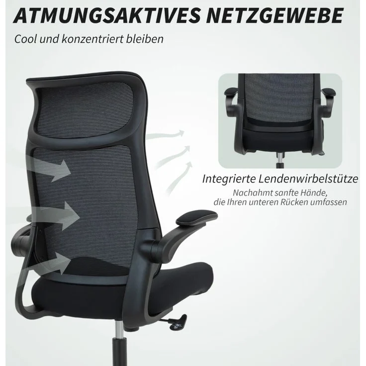 Ergonomischer Bürostuhl schwarz, Netzrücken, 3D-Armlehnen, Kopfstütze, 120 kg – Bild 3