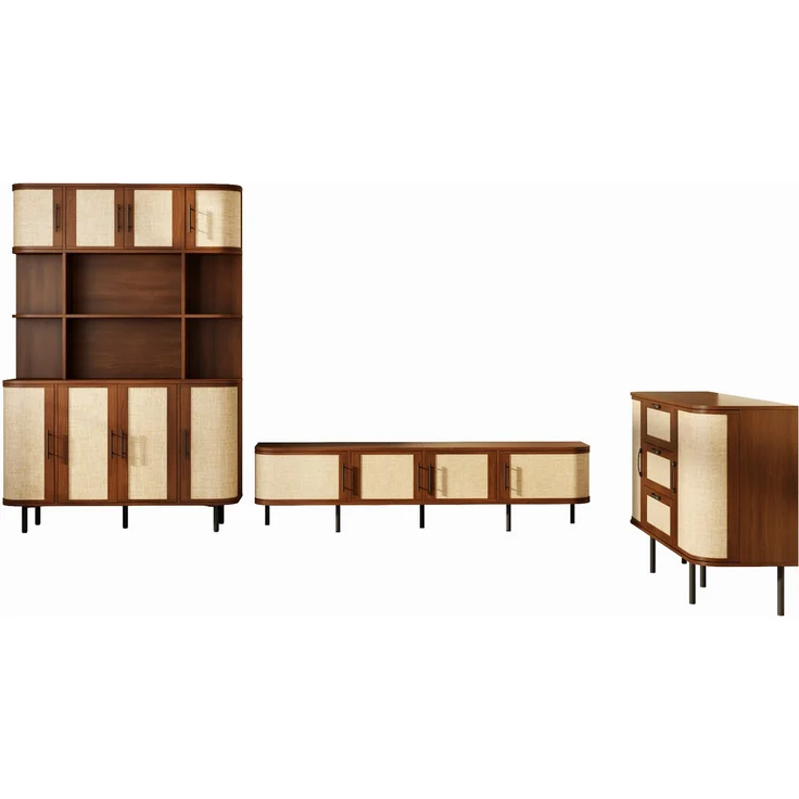 DESVIAE Sideboard-Möbel-Set Nussbaum aus MDF – 120x40x82 cm – Geflechtfronten, Metallfüße – Bild 8