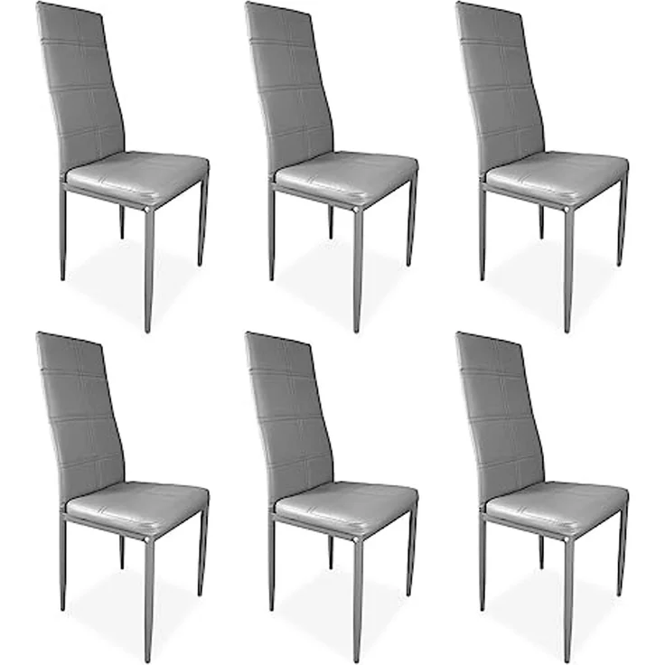 Homey Packung mit 6 gepolsterten Stühlen für Wohnzimmer, Esszimmer, grau, Modell Alva, Aluminium, 38,5 cm (B) x 40 cm (T) x 97 cm (H) – Bild 1