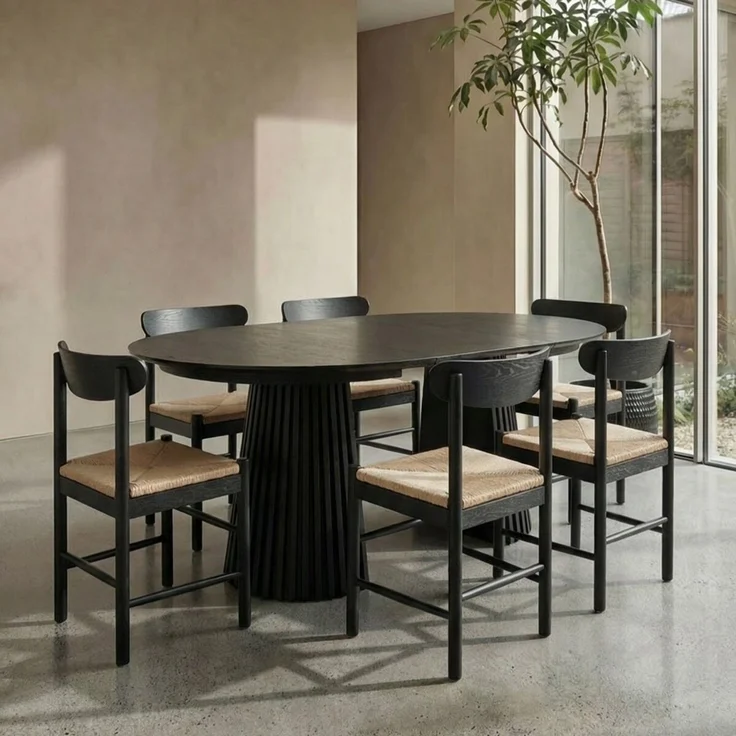 Esstisch Gobens Ausziehbar Ø120-220 cm Eiche Schwarz- Flexibler Holztisch – Bild 2