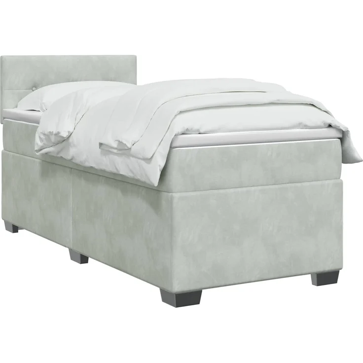 vidaXL Boxspringbett mit Matratze Hellgrau 90 x 190 cm Samt 3450620 – Bild 3
