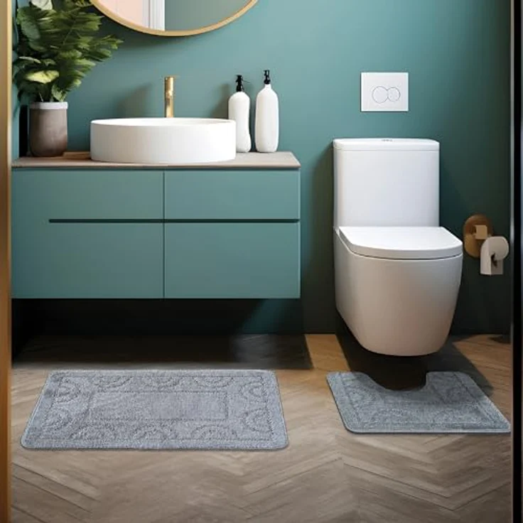 Comart, Nicole Badezimmerteppich, 3-teiliges Set, schnelltrocknend, rutschfeste Unterseite aus Latex, einfarbig, Duschvorleger und Badewanne, für WC und Bidet, maschinenwaschbar, Grau – Bild 4