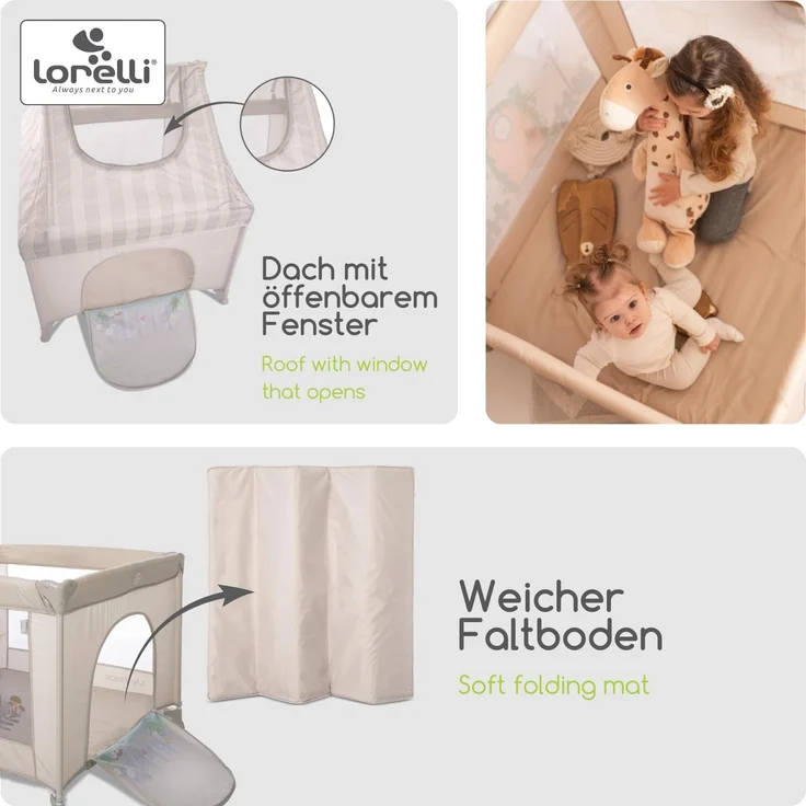 Lorelli Reisebett My Place Dach Fenster faltbar Matratze Schlupfloch Tragetasche grau – Bild 5