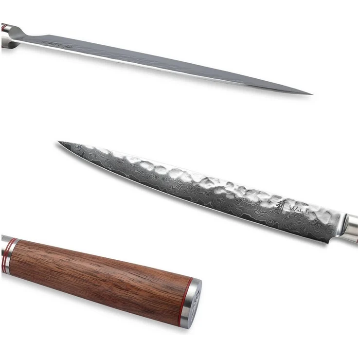 Wakoli Tranchiermesser Nussbaum Damast Sashimi Kochmesser 25 cm Klinge Nussbaumholzgriff, Damaststahl, VG10, Nussbaumholz – Bild 2