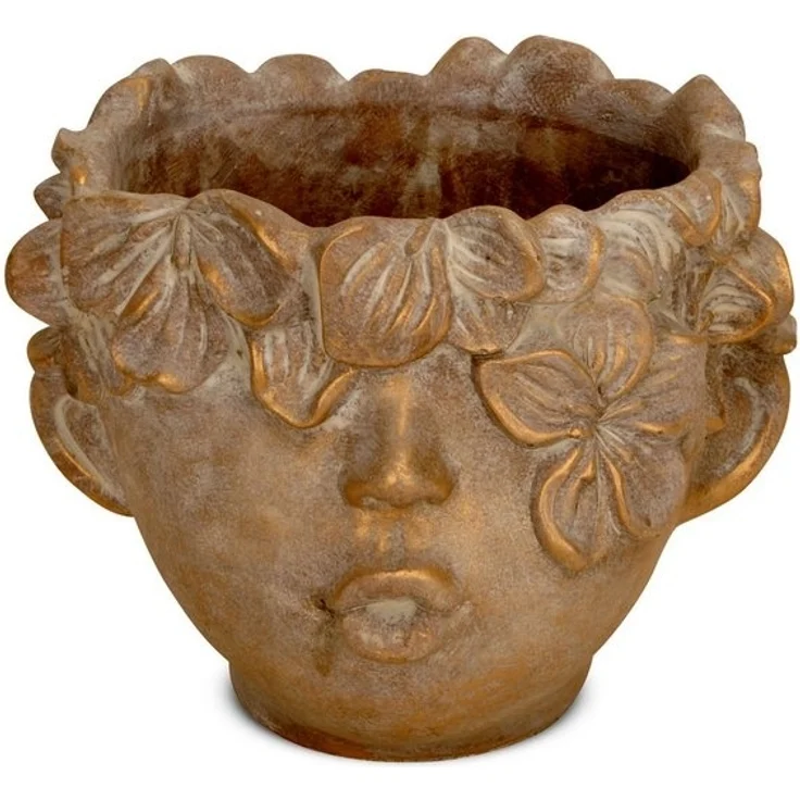 matches21 HOME & HOBBY Blumentopf Pflanzentopf - Kopf mit Blumen-Krone Gesicht Zement braun gold (1 St), Pflanzkopf als Zimmerpflanzen Pflanztopf oder Haustür Flur-Deko – Bild 2