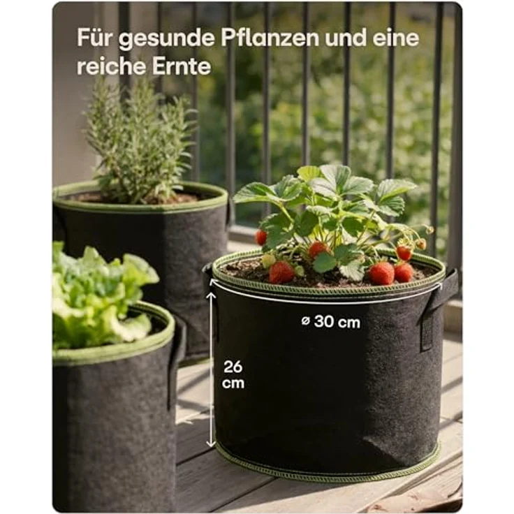 Praknu Pflanzkübel Pflanzsack 20l - 5 STK aus Vliesstoff mit Schilder zum Beschriften (5er Set, 5 St), mit Griff - Für Gemüse, Pflanzen & Blumen - Stofftöpfe - Grow Töpfe – Bild 3