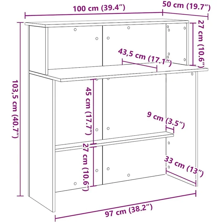 vidaXL Empfangstheke Betongrau 100x50x103,5 cm Holzwerkstoff 859027 – Bild 8