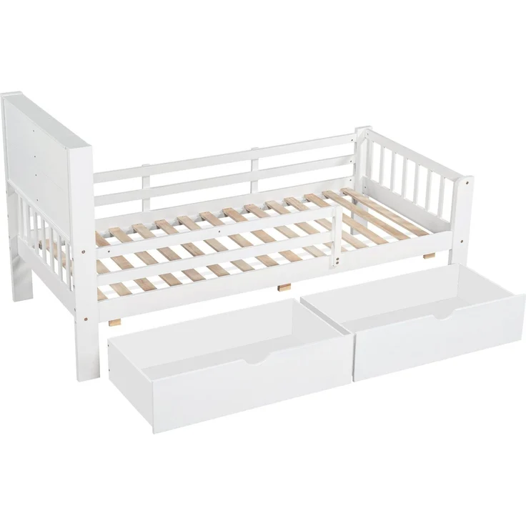 Kinderbett mit Rausfallschutz, Lattenrost und Schubladen, 90x200 cm, Jugendbett, Kiefer – Bild 8