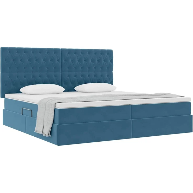 vidaXL Aufbewahrungsbett mit Matratze Dunkelblau 200 x 200 cm Samt 3372115 – Bild 3