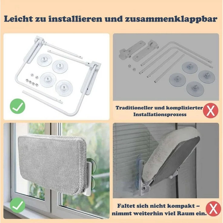 SURFOU Katzen-Hängematte Katzenfensterliege Katzen hängematte mit Saugnäpfen Fenster Katzenbett, 30*52*10cm, mit 4 stabilen Saugnäpfen. tragkraft bis 18 kg, abnehmbar – Bild 4