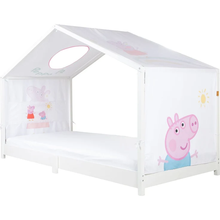 roba Bezug für Montessori Hausbetten 90 x 200 cm im Peppa Pig Design - Passendes Zubehör zum Umbau in Himmelbett - Inkl. 3 Aufbewahrungstaschen & Dachfenster – Bild 1