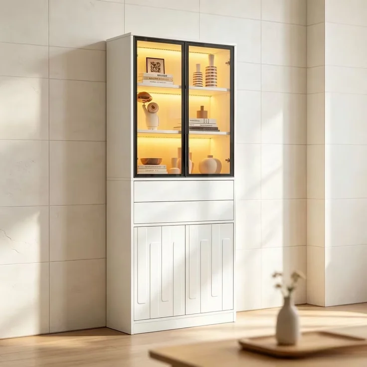 ZUBALIYA Schrank 70x34 cm mit LED-Beleuchtung mit Schubladen in Weiß, ideale Lösung für kleine Räume, robuste Verarbeitung, langlebige Materialien, einfache Selbstmontage – Bild 4