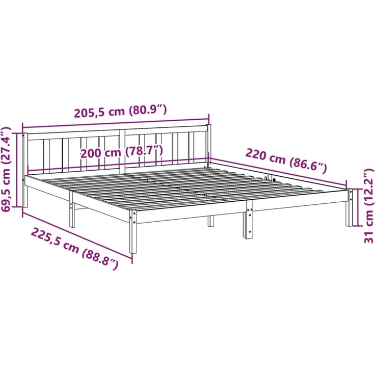 vidaXL Extra langes Massivholzbett ohne Matratze 200x220 Kiefernholz 852454 – Bild 9