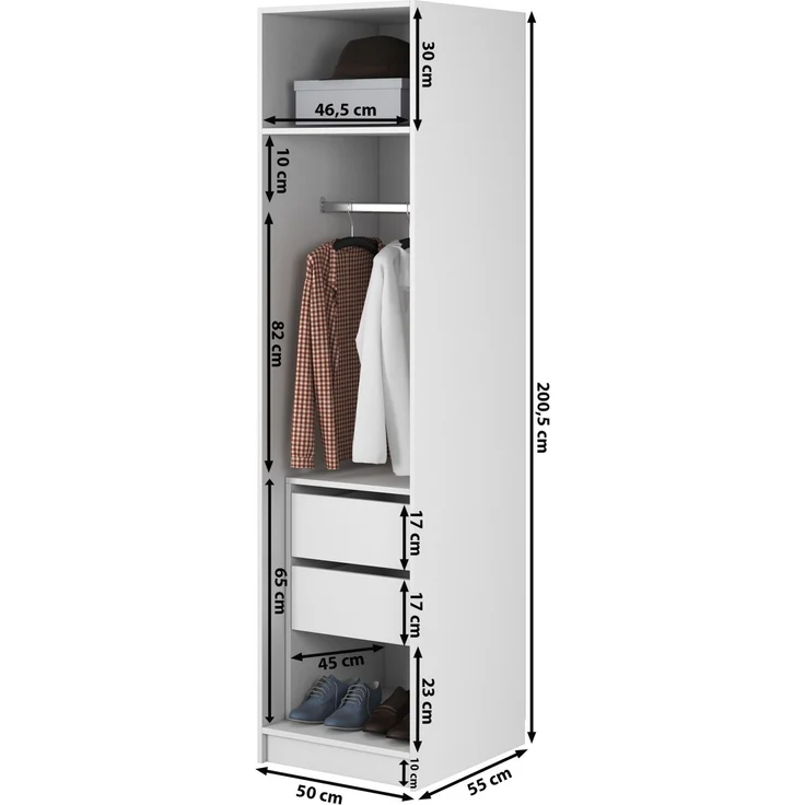 Selsey 'Moonir' Kleiderschrank 1-türig mit Kleiderstange und Schubladen, weiß 200 x 50 x 57 cm – Bild 5