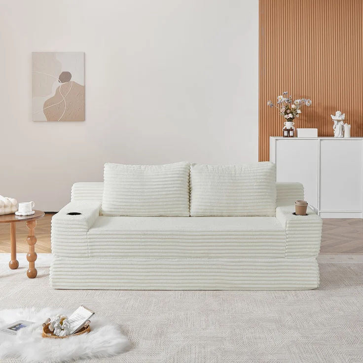 ZUBALIYA Sofa mit LED - Beleuchtung, mit Stauraum, mit Cordbezug, mit breiten Armlehnen, ohne aufwendige Montage – Bild 18