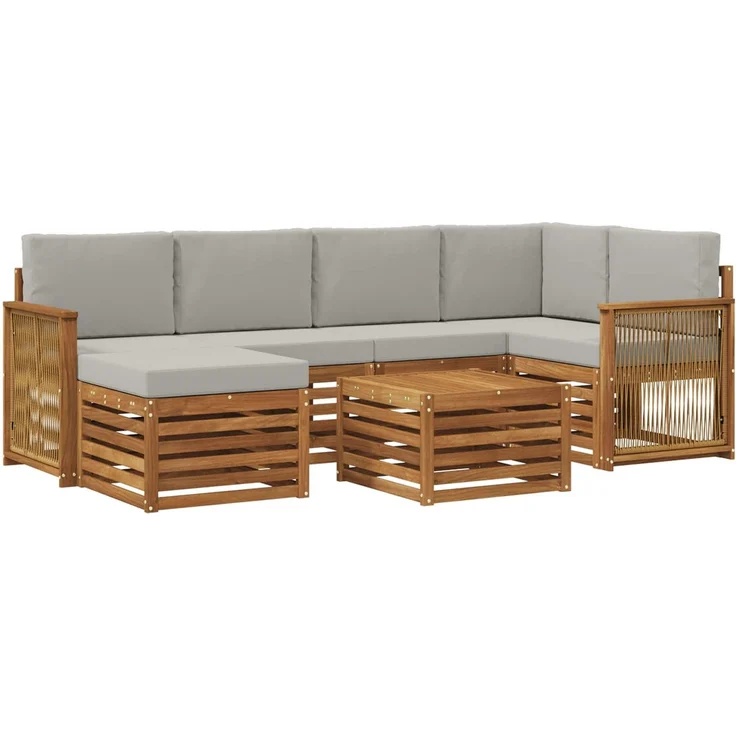 vidaXL Outdoor-Sofagarnitur 7 stk. 5-Sitzer Natur und Hellgrau 3384597 – Bild 2