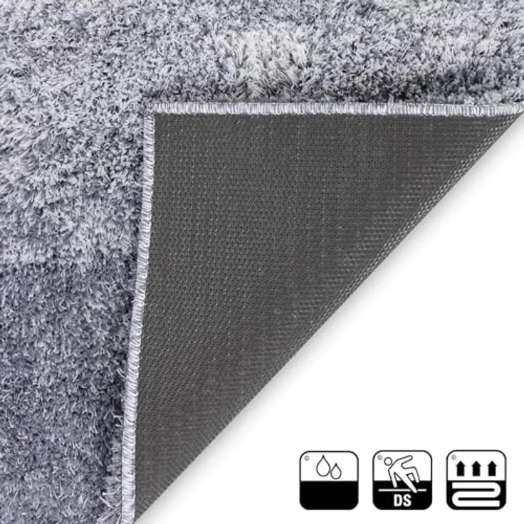 Floordirekt Badematte Wave, Rund, Flauschiger Mikrofaser Badteppich, Rutschfest und Waschbar, Schadstoffgeprüft, Grau/Weiß, 60 x 90 cm – Bild 5