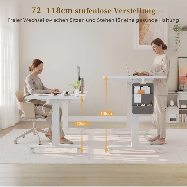 Devoko Elektrisch Höhenverstellbarer Schreibtisch Holzwerkstoff und Metall Weiß 160 x 80 x 72-118 cm – Bild 4