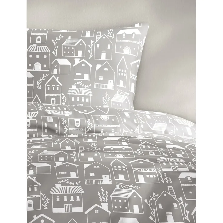 Bierbaum Biber Bettwäsche 155x220 Häuser Stadt beige weiß 4176-80