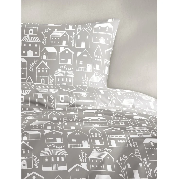 Bierbaum Biber Bettwäsche 155x220 Häuser Stadt beige weiß 4176-80 – Bild 1