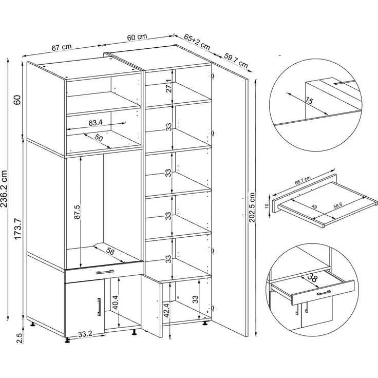 Roomart Waschmaschinenschrank 236 cm breit – Soft-Close, Stauraum • Eiche – Bild 7