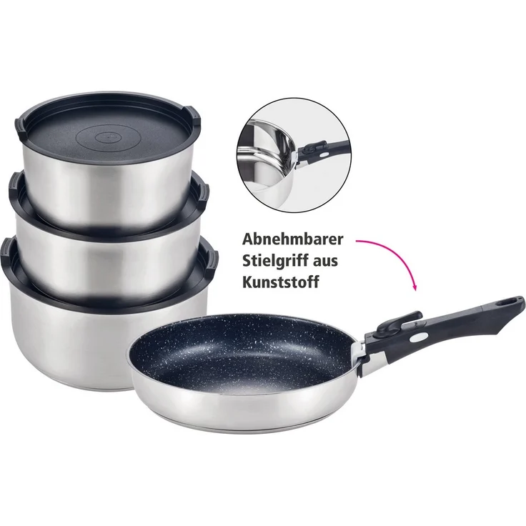 GSW Topf-Set EASY CLICK, Edelstahl (Set, 8-tlg), ideal für den Camper geeignet. Induktion – Bild 1