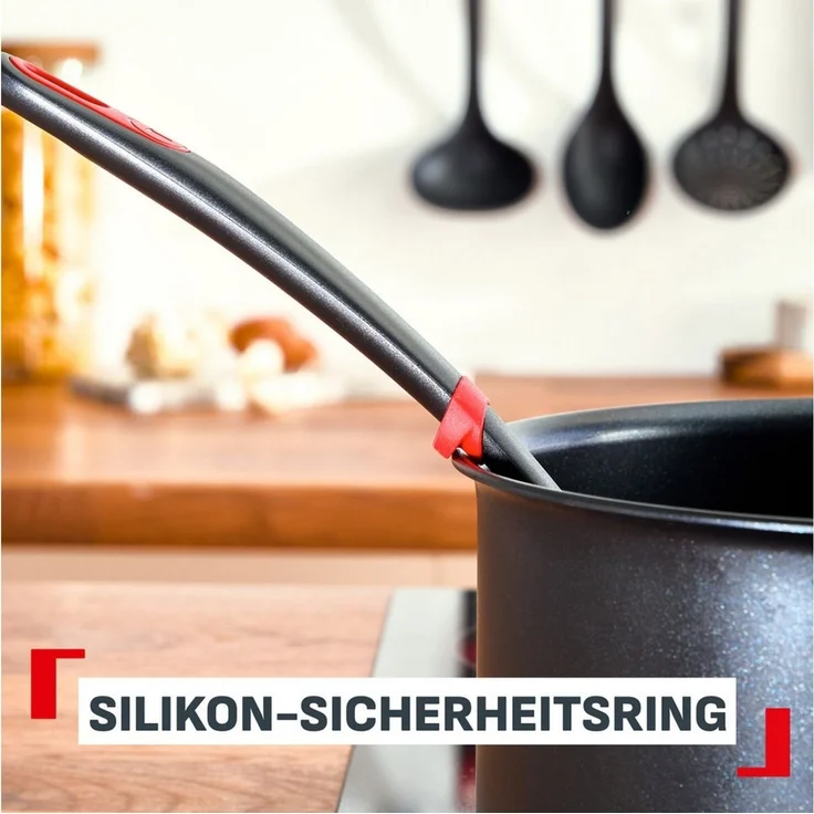 Tefal Ingenio+ 5-tlg. All-in-One Küchenhelfer-Set, Suppenkelle, Pfannenwender, Löffel, Schneebesen, Silikon-Teigschaber, verstärktes Nylon mit 15% Glasfaseranteil, Schwarz/Rot, K198S504 – Bild 3