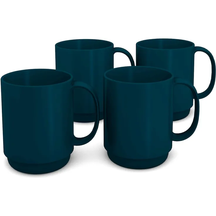 Ornamin Becher mit Henkel 300 ml petrol 4er-Set (Modell 510) - Mehrweg-Becher Kunststoff, Kaffeebecher