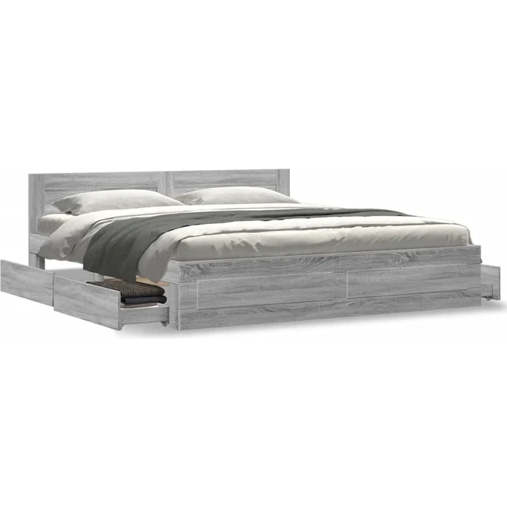vidaXL Bettgestell mit Kopfteil Grau Sonoma 200x200cm Holzwerkstoff 3295539 – Bild 4