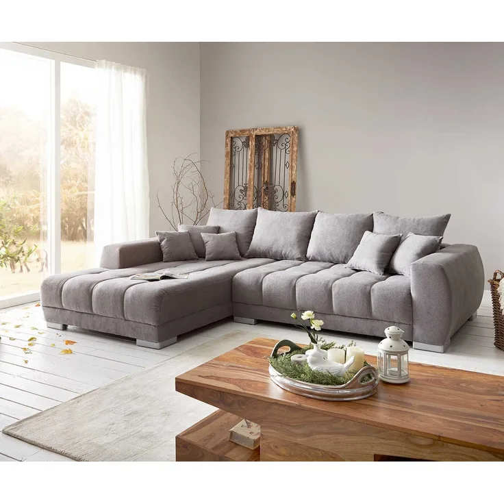 Ecksofa Josea 300x220 cm Mikrofaser Steingrau Recamiere links