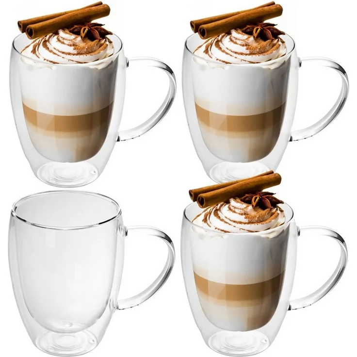 Intirilife Thermoglas, 4-tlg, Glas, Gläser Set Thermoglas Teeglas Kaffeeglas 250ml Doppelwandig (4-tlg)