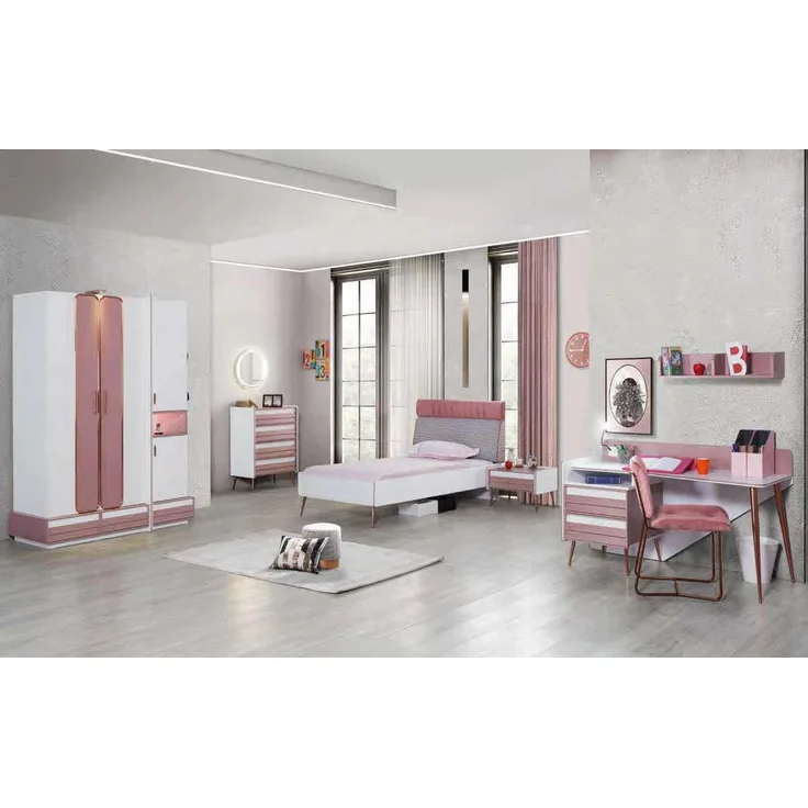 Komplett Jugendzimmer Kinderzimmer Set Tisch Bett Kleiderschrank Kommode 5tlg