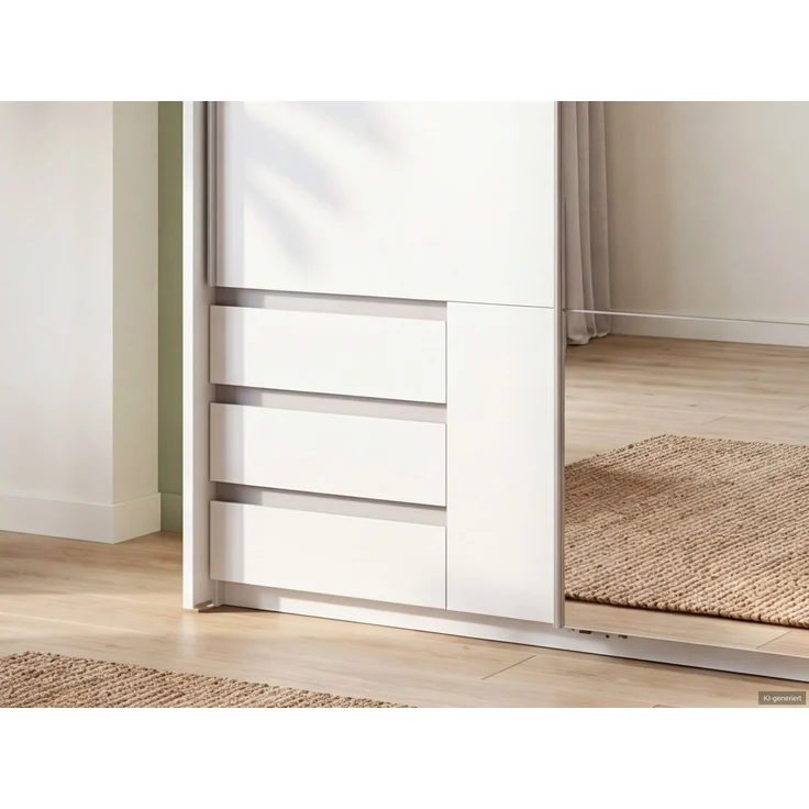 Schwebetürenschrank 2tg Kleiderschrank 138cm Weiß Schublade Spiegel Passepartout – Bild 4