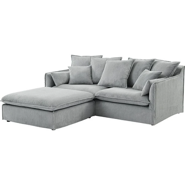 riess-ambiente 3-Sitzer HEAVEN 200cm hellgrau - Cord, Federkern, Polster, abnehmbarer Bezug, Einzelartikel 1 Teile, Großes Hussensofa inkl. Kissen - ideal für große Wohnzimmer & Familien – Bild 2