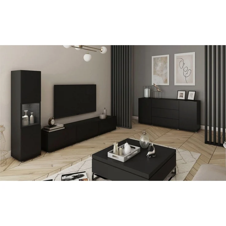 INOSIGN Wohnwand BERLIN I, (Komplett-Set, 2-St), moderne grifflose Mediawand Breite 220 cm, Vitrine mit Verglasung – Bild 4