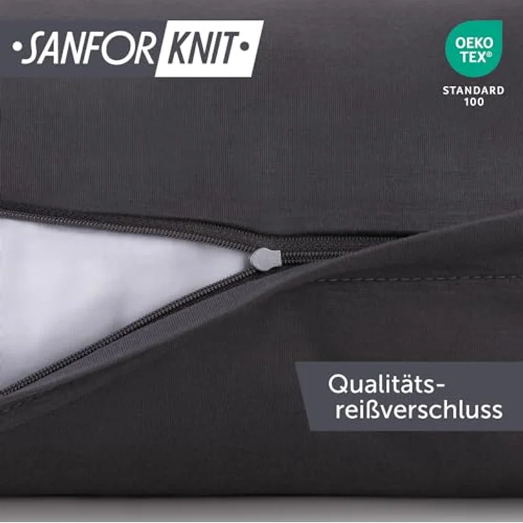Blumtal Jersey Kissenbezug 50x80 im 2er Set - Oeko-TEX zertifizierte Kopfkissenbezüge 50x80 aus 100% Baumwolle - weiche Kissenhülle für Kissen 50x80 cm mit Reißverschluss - Anthrazit – Bild 4