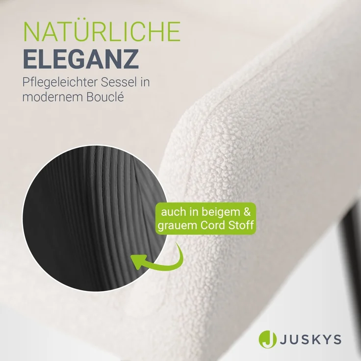 Juskys Ohrensessel Odense ohne Hocker, TV- & Lesesessel in Bouclé, hohe Lehne, Metallbeine, komfortabler Stoffbezug, pflegeleicht – Beige – Bild 4