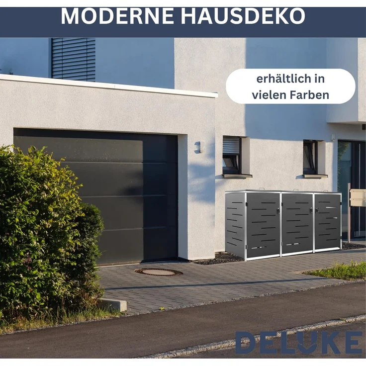 DELUKE® 4er Mülltonnenbox JAGU Edelstahl Grau 115,5x276,5x77,5cm Mülltonnenverkleidung für 4 Tonnen 240L Müllbox aus Metall Mülltonnenschutz Mülltonnendach – Bild 6