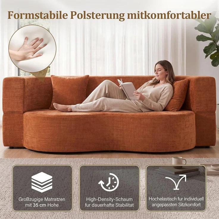 Aoxun Faltbares 3-Sitzer Gästebett & Schlafsofa, 200 cm breites XXL Bett in Orange – Bequeme Klappcouch für Wohnzimmer, Schlafzimmer als Lounge oder Gästebett,Orange – Bild 5