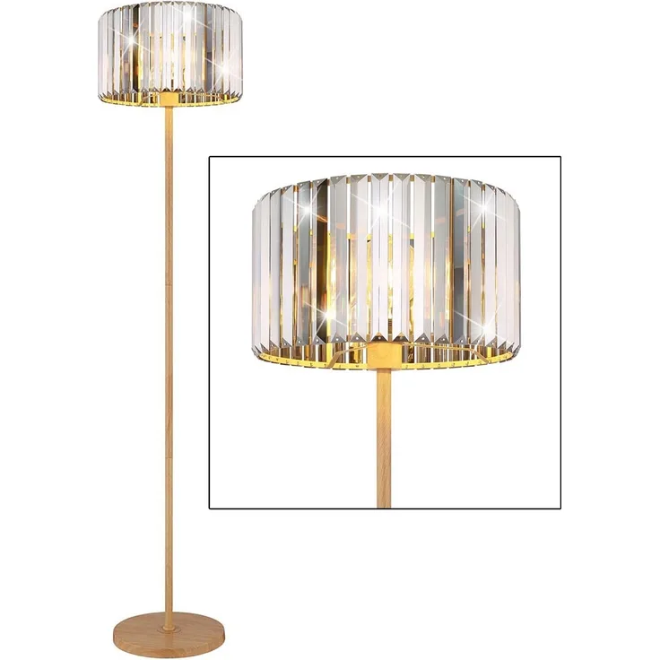 Stehleuchte, Metall Holzoptik, Kristalle rauch, H 150 cm