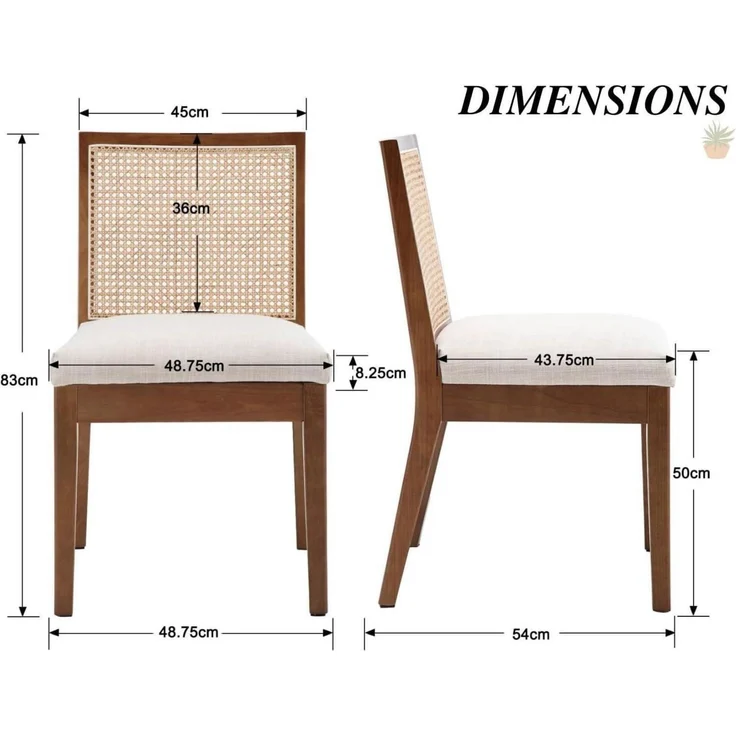 Esszimmerstühle Leinen Rattan Rückenlehne Holz Vintage 2 Stück Braun-2 – Bild 2