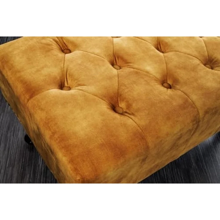 riess-ambiente Fußhocker CHESTERFIELD 80cm senfgelb / dunkelbraun (Einzelartikel, 1 St), Wohnzimmer · Samt · Wellenunterfederung · Chesterfield Design – Bild 4
