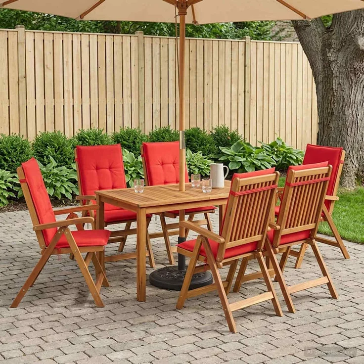 vidaXL 7-teiliges Garten Essset 6-Sitzer Rot Massivholz Akazie 3434564 – Bild 1