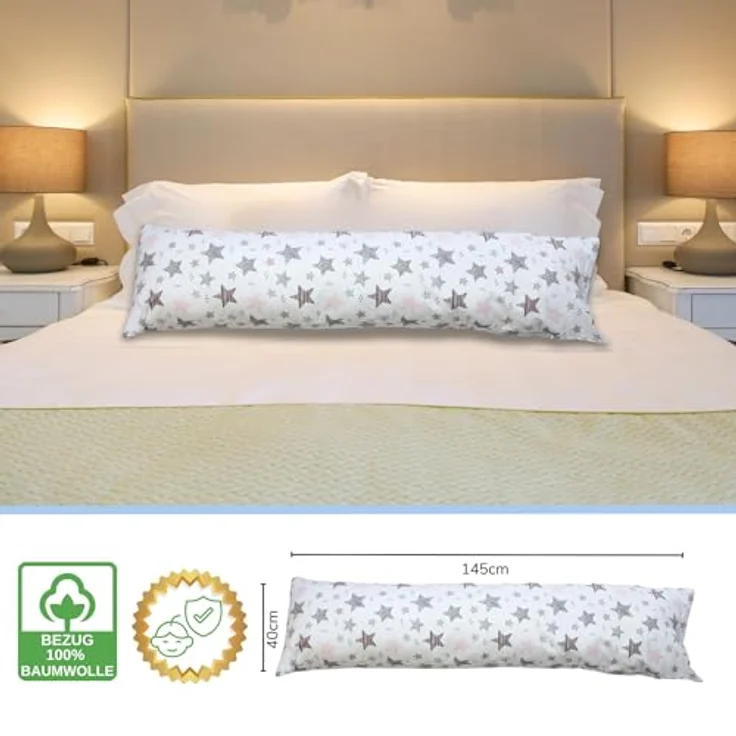 EMI & SAM Stillkissen Bezug Ersatzbezug 40x145cm für Seitenschläfer, 19L. Sterne Rosa - Bezug – Bild 4