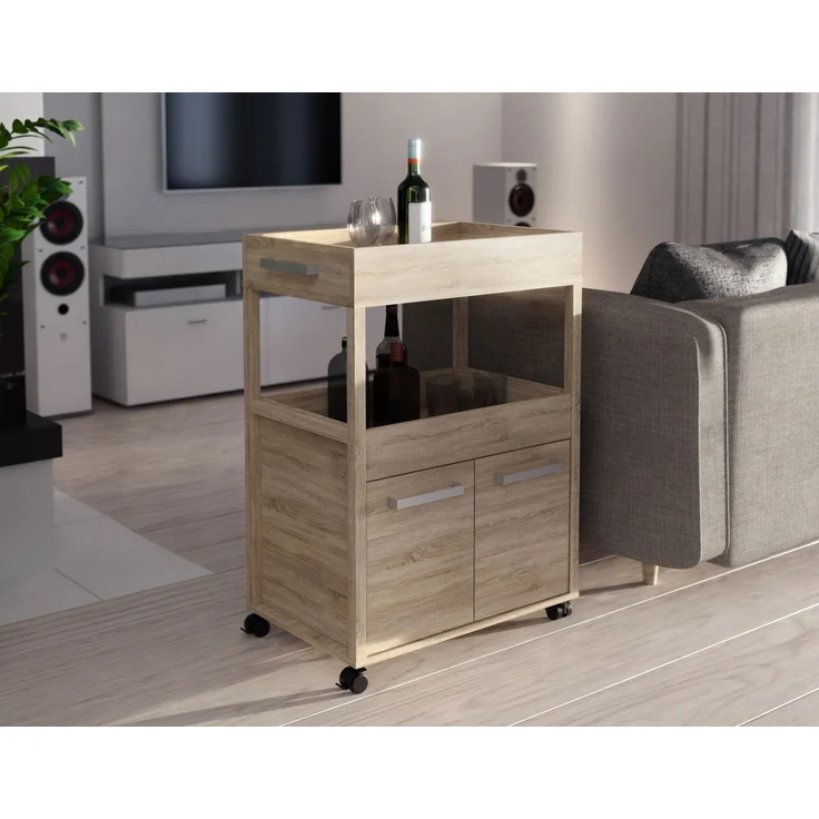 FORTE Home Bar Barschrank mit Rollen, Holzwerkstoff, Beige, 60 x 88,5 x 40 cm – Bild 1