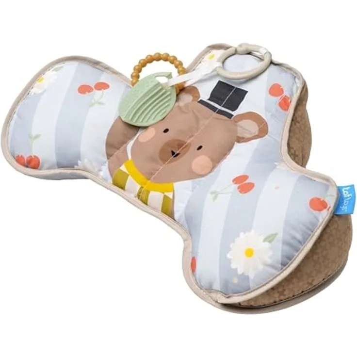 Tummy Time Babykissen Bär – Bauchmuskelkissen mit 2 abnehmbaren Spielzeugen – Entwicklung der motorischen Fähigkeiten und Nackenmuskeln – ab der Geburt – 40 x 27 x 11 cm – 13715