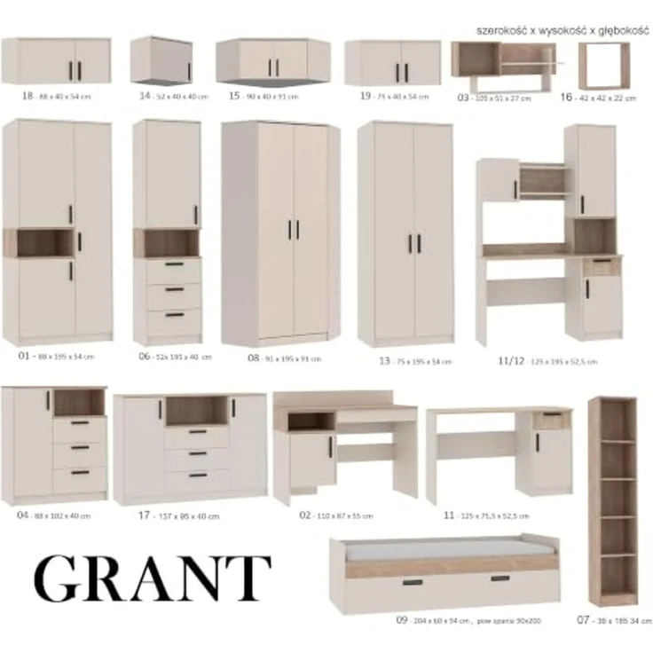 Marmex Möbel Grant Set-26C Hohe Möbelset mit Eckschrank, Schrank mit Aufsatz und Schreibtisch, Jugendzimmer Set mit Eckschrank, laminierte Spanplatte, graubeige cashmere+cremona torro, 268/91x235x52,5cm – Bild 7