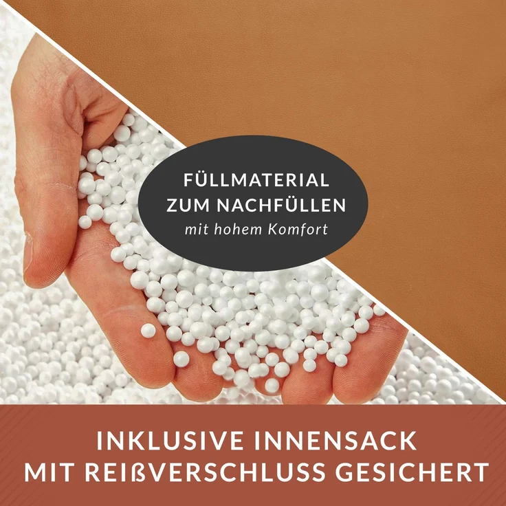 Green Bean® XXL Riesen-Sitzsack aus Kunstleder mit EPS Perlen Füllung - 140 x 180 cm 380 Liter - Bean Bag - - Cognac – Bild 7